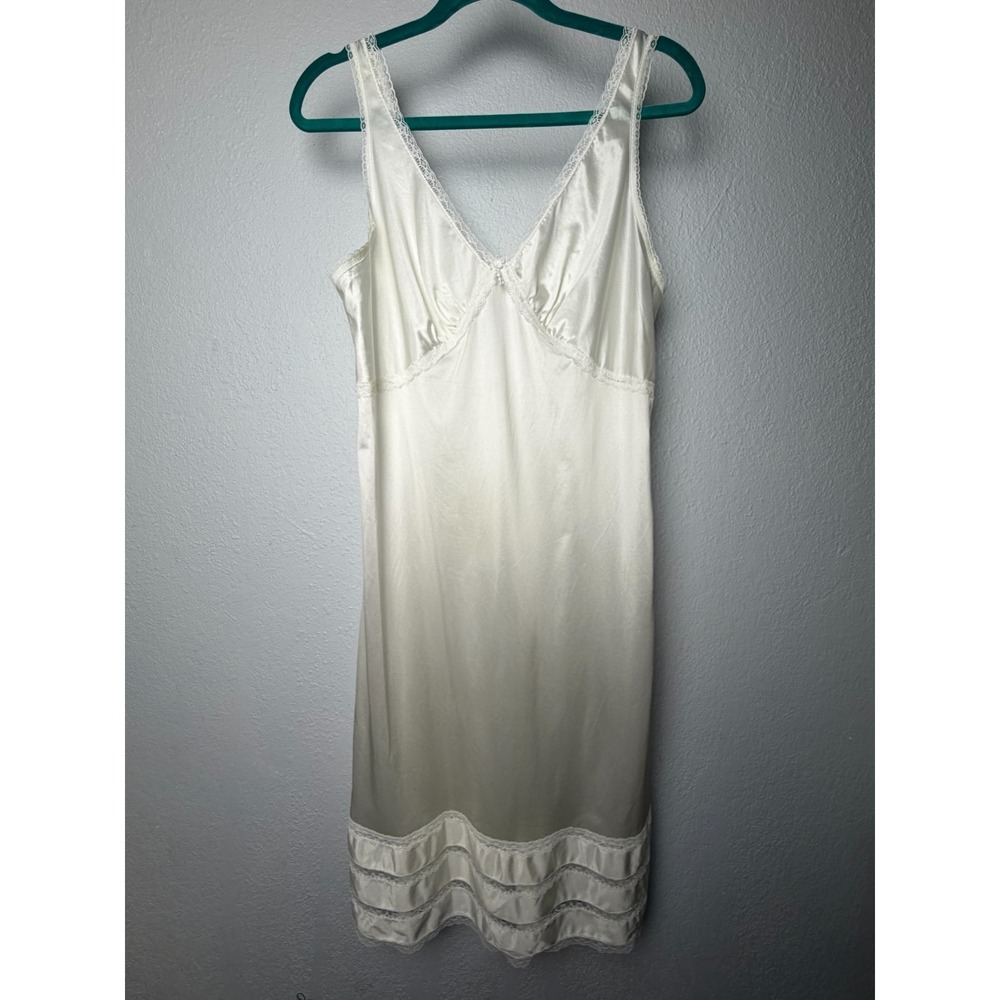 Vintage Sears Babydoll Slip Dress Women's 38 White Lace Trim Coquette Balletcore